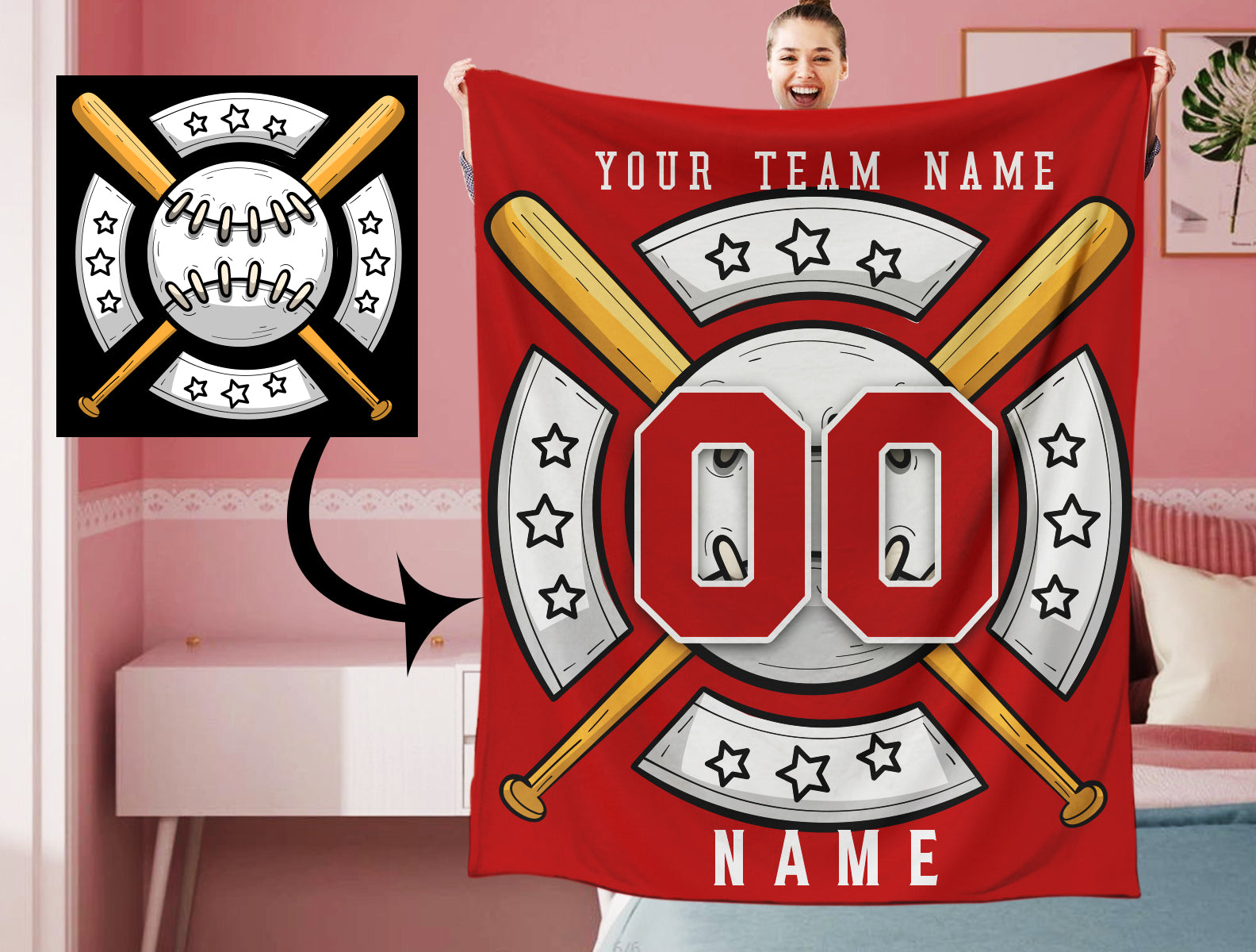 Personalized Baseball Big Logo Name Blanket