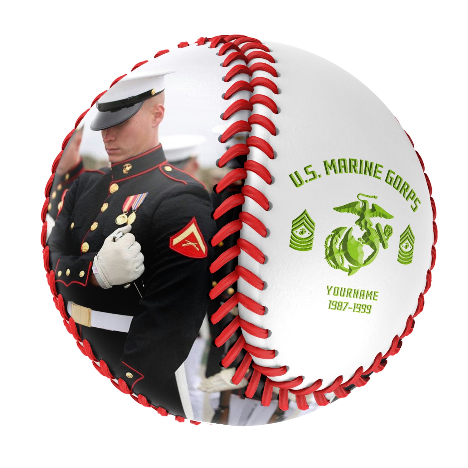 Personalized White U.S Veteran Marines Corps Photo Baseballs