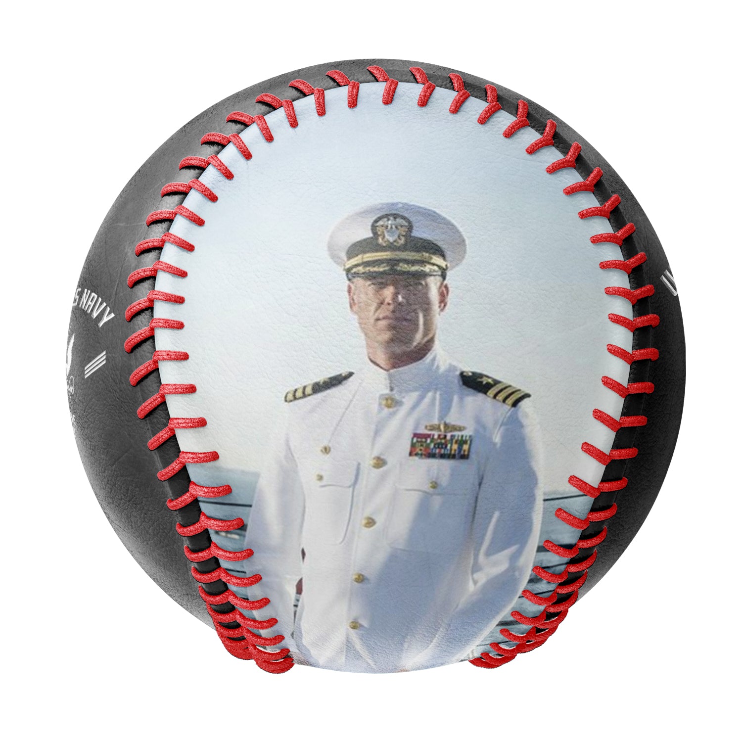 Personalized Black U.S Veteran Navy Photo Baseballs