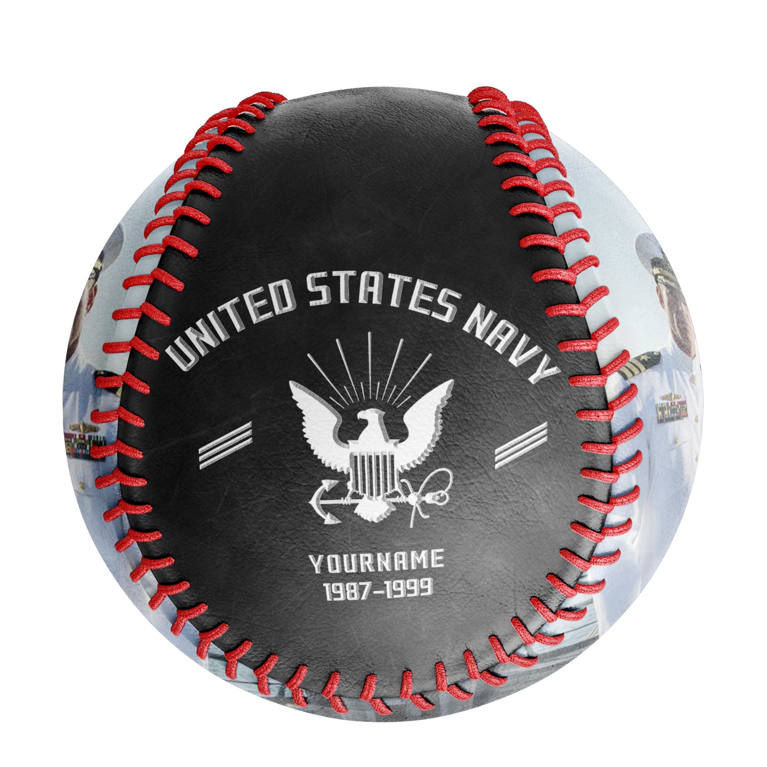 Personalized Black U.S Veteran Navy Photo Baseballs