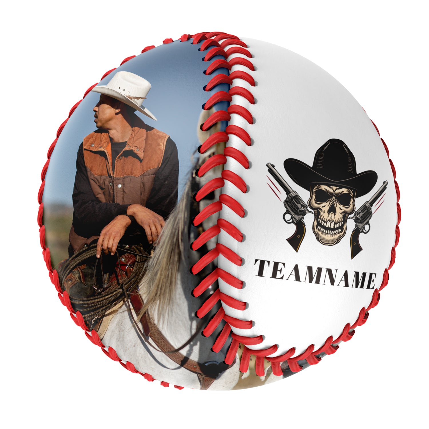 Personalized White Cowboy Skull Photo Baseballs