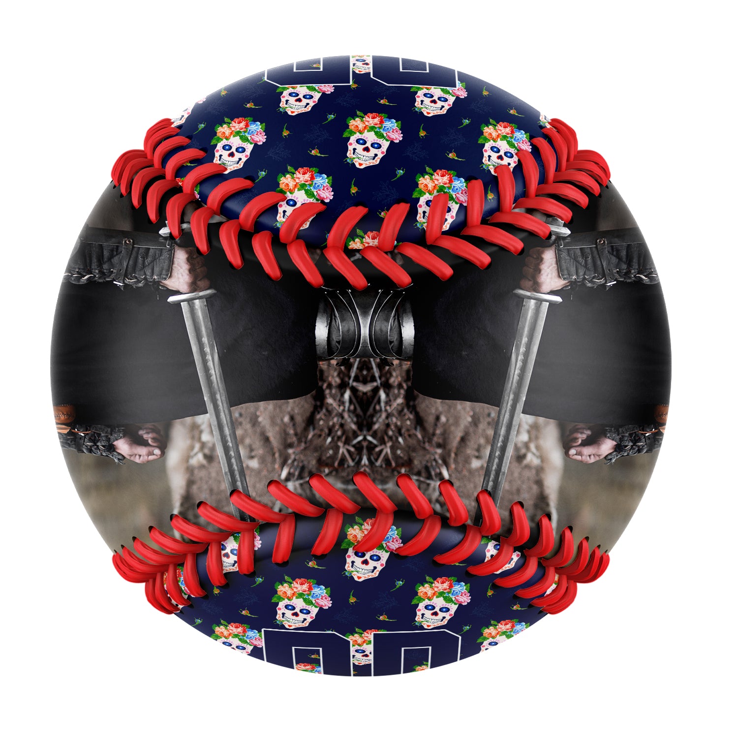 Personalized Navy Flowers Skull Photo Baseballs