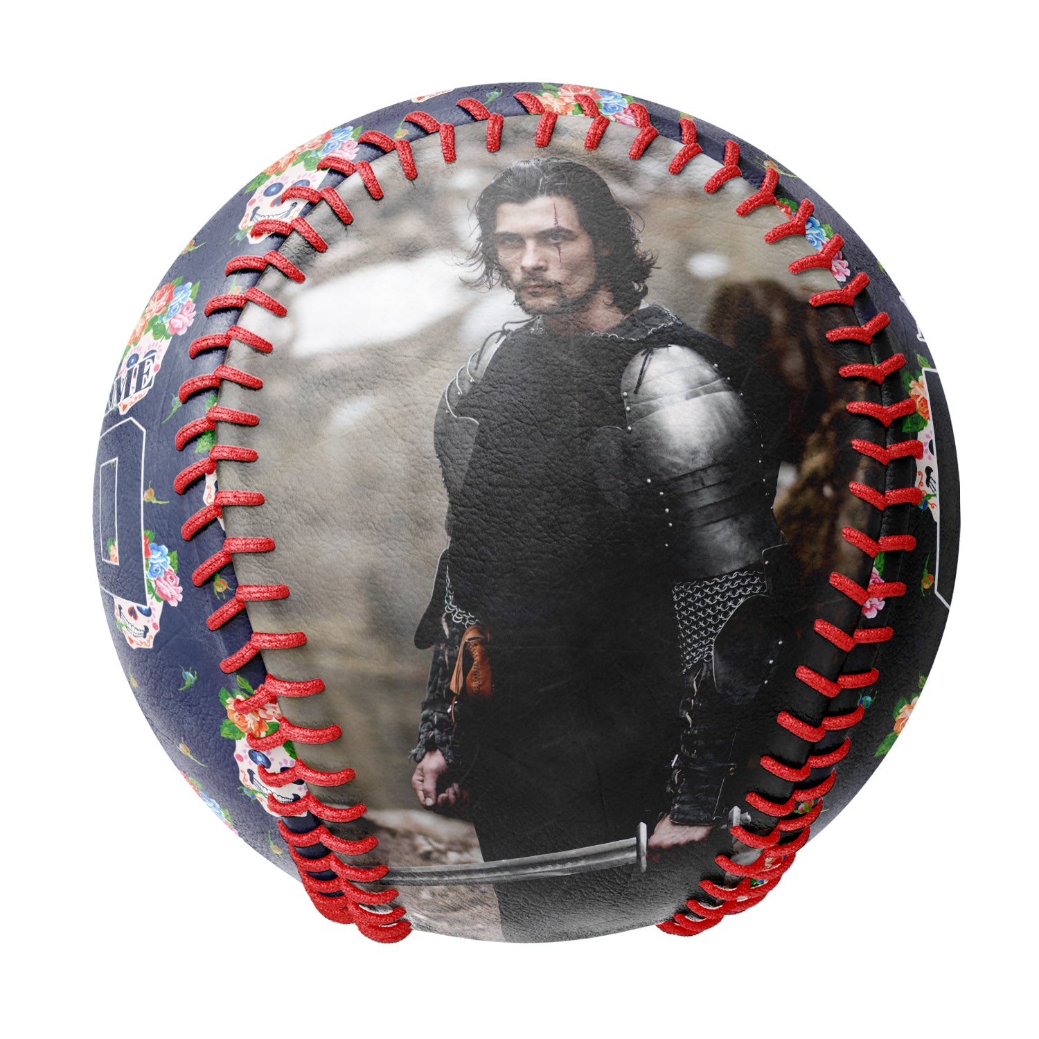Personalized Navy Flowers Skull Photo Baseballs