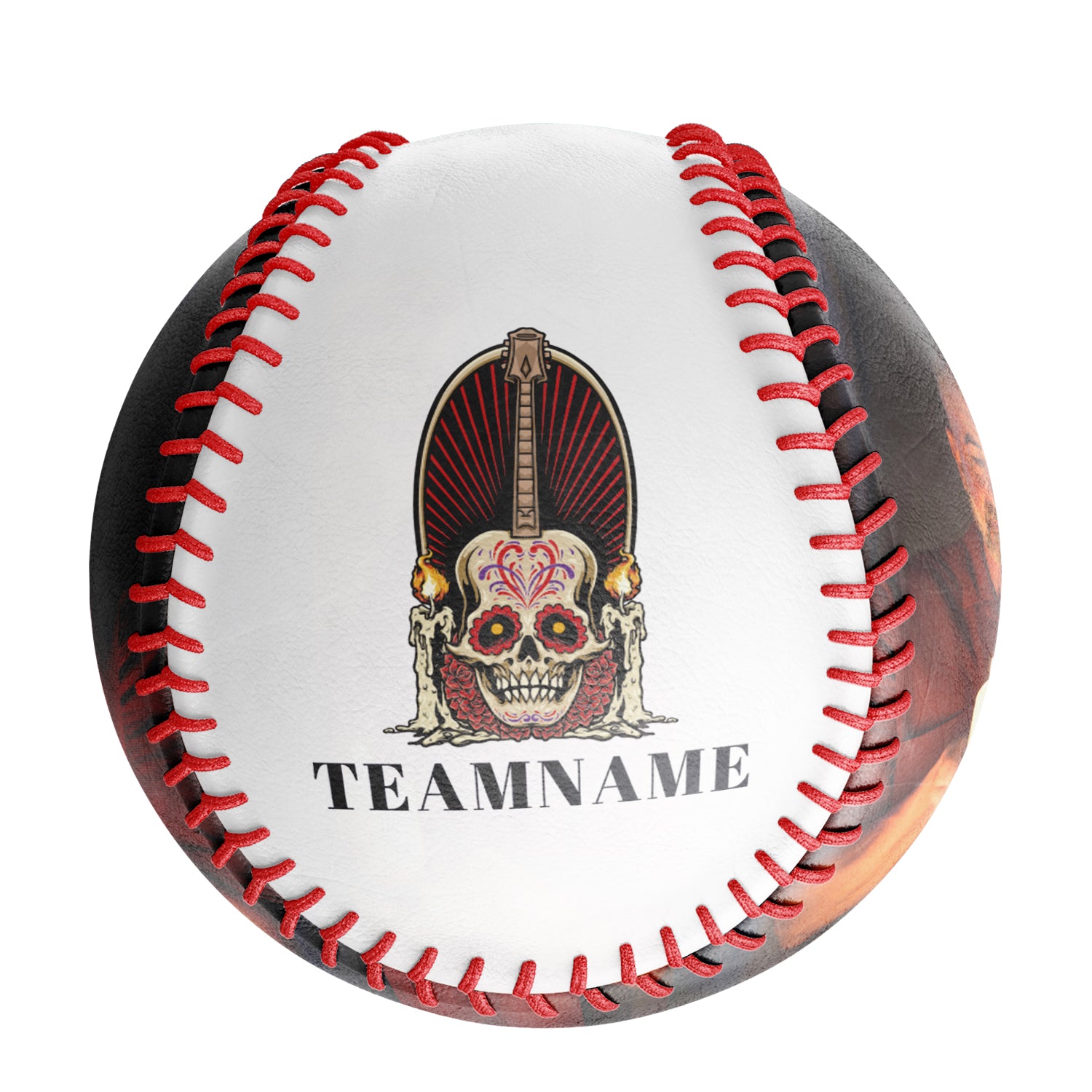 Personalized White Candle Guitar Skull Photo Baseballs