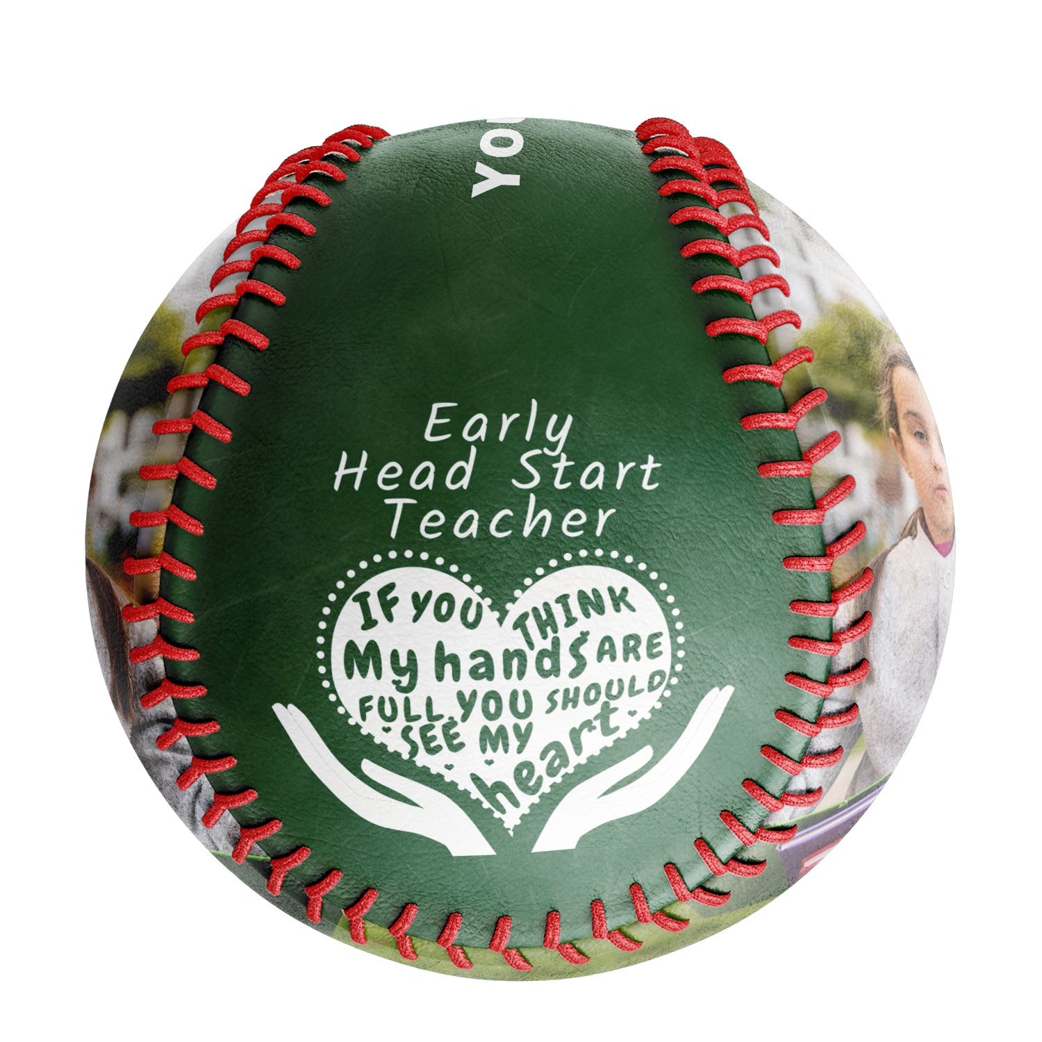 Personalized Kelly Green Early Head Start Teacher Photo Baseballs