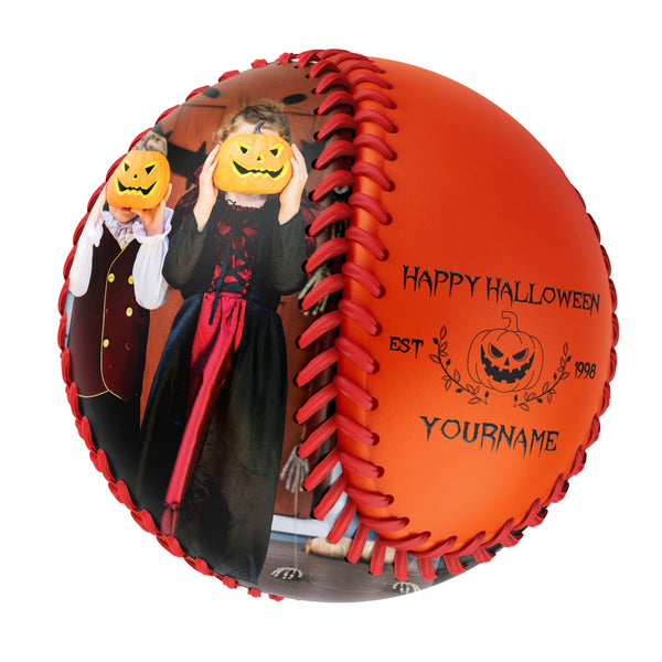 Personalized Orange Happy Halloween Pumpkin Photo Baseballs