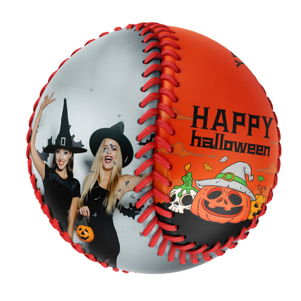 Personalized Orange Happy Halloween Pumpkin Skull Photo Baseballs