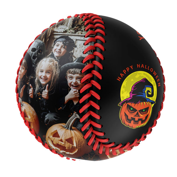 Personalized Black Happy Halloween Pumpkin Photo Baseballs