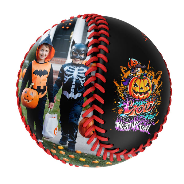 Personalized Black Happy Halloween Pumpkin Photo Baseballs