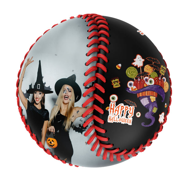 Personalized Black Happy Halloween Pumpkin Ghost Bat Photo Baseballs