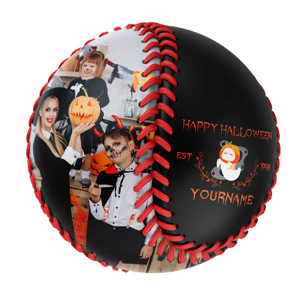 Personalized Black Happy Halloween Pumpkin Ghost Photo Baseballs