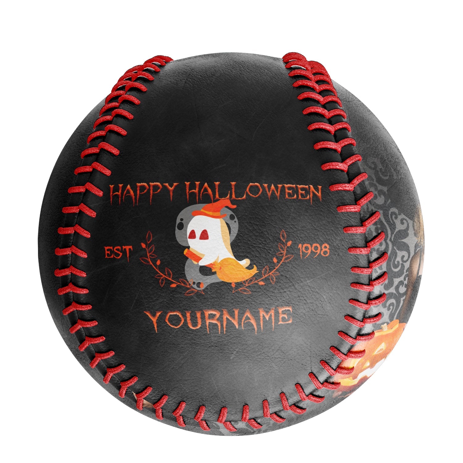 Personalized Black Happy Halloween Ghost Photo Baseballs