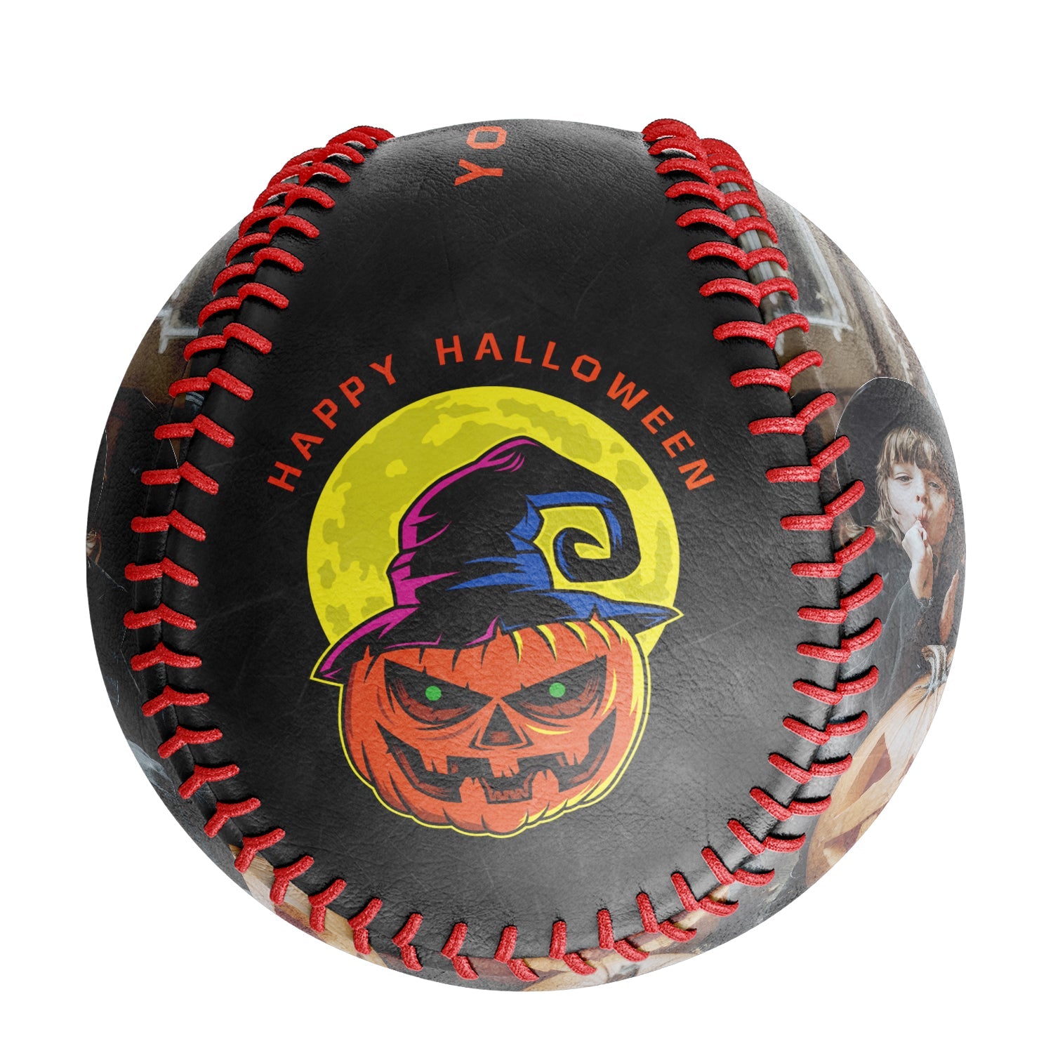 Personalized Black Happy Halloween Pumpkin Photo Baseballs