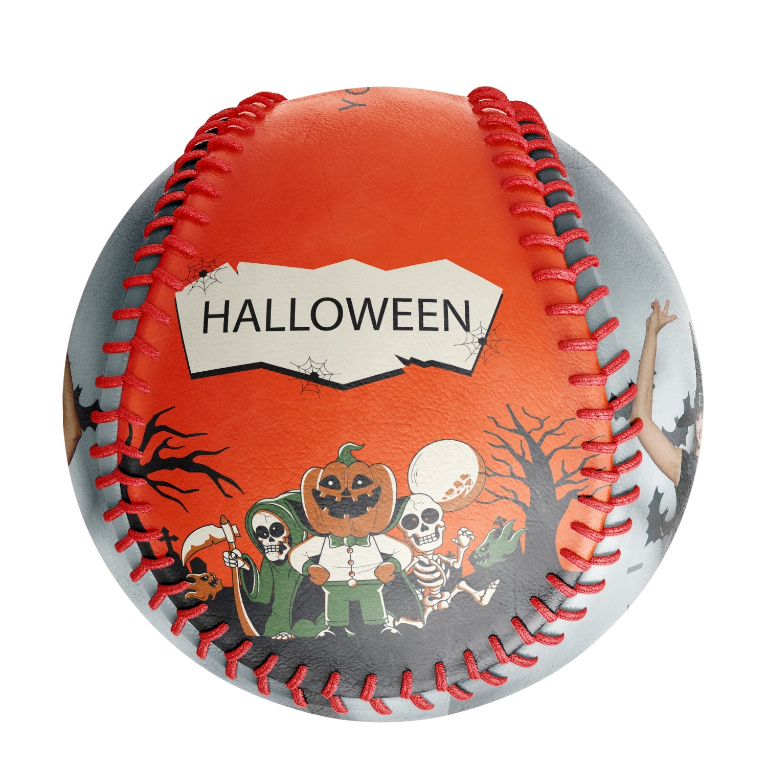 Personalized Orange Happy Halloween Pumpkin Skull Grim Reaper Photo Baseballs