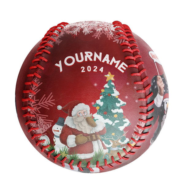 Personalized Christmas Santa Claus Snowman Tree Photo Baseballs