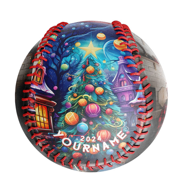 Personalized Christmas Cartoon Tree Photo Baseballs