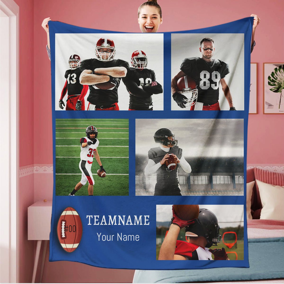 Personalized Football 5 Photo Blanket