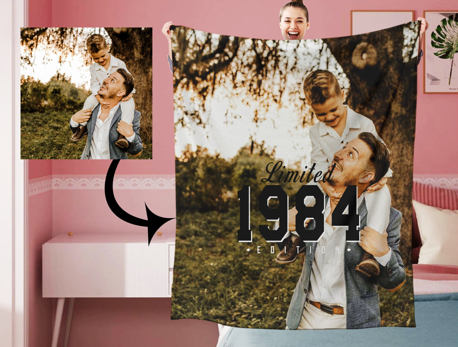 Personalized Limited 1984 Dad Birthday Photo Blanket