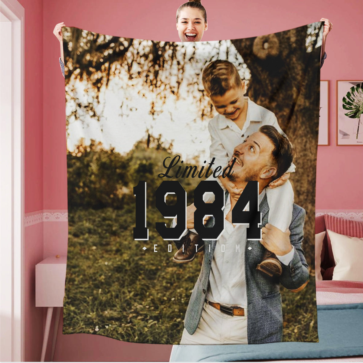 Personalized Limited 1984 Dad Birthday Photo Blanket