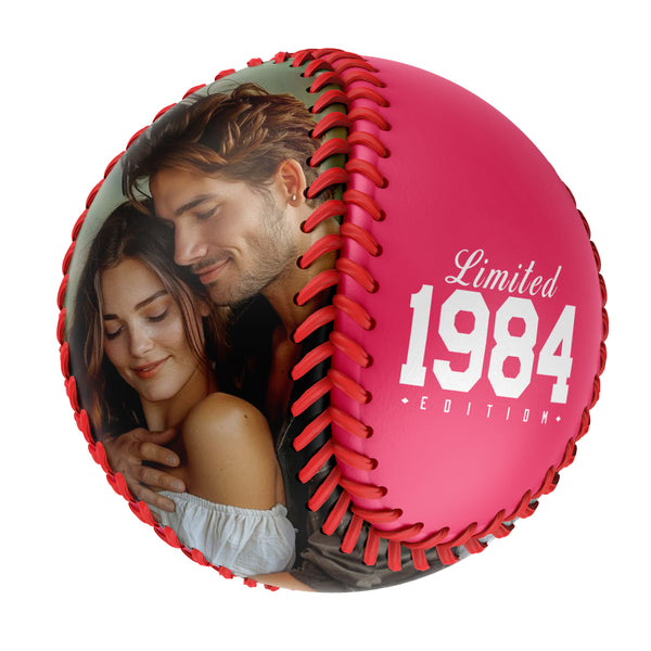 Personalized Anniversary Name Time Photo Neon Pink Baseballs