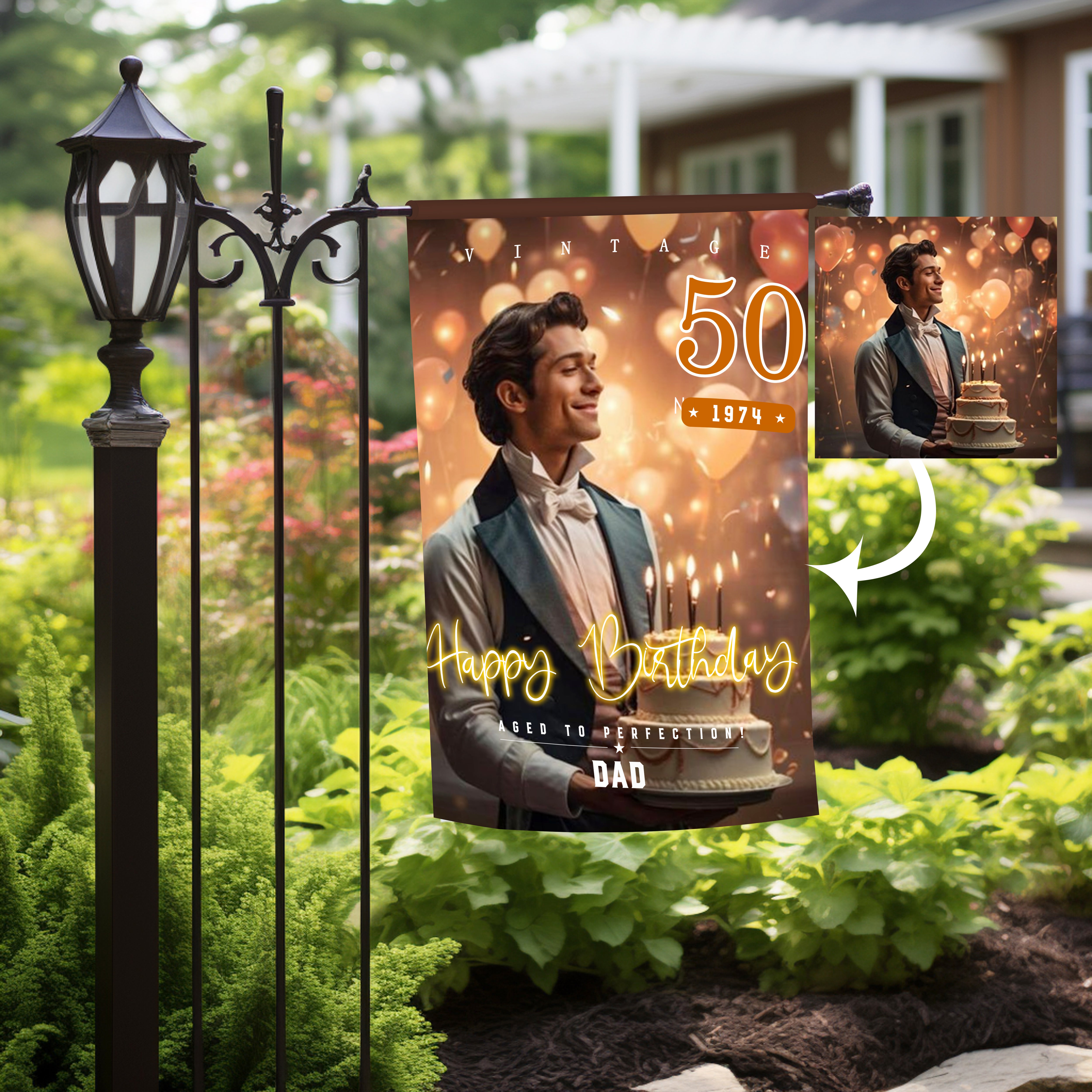 Personalized Happy Birthday Dad Photo Garden Flag