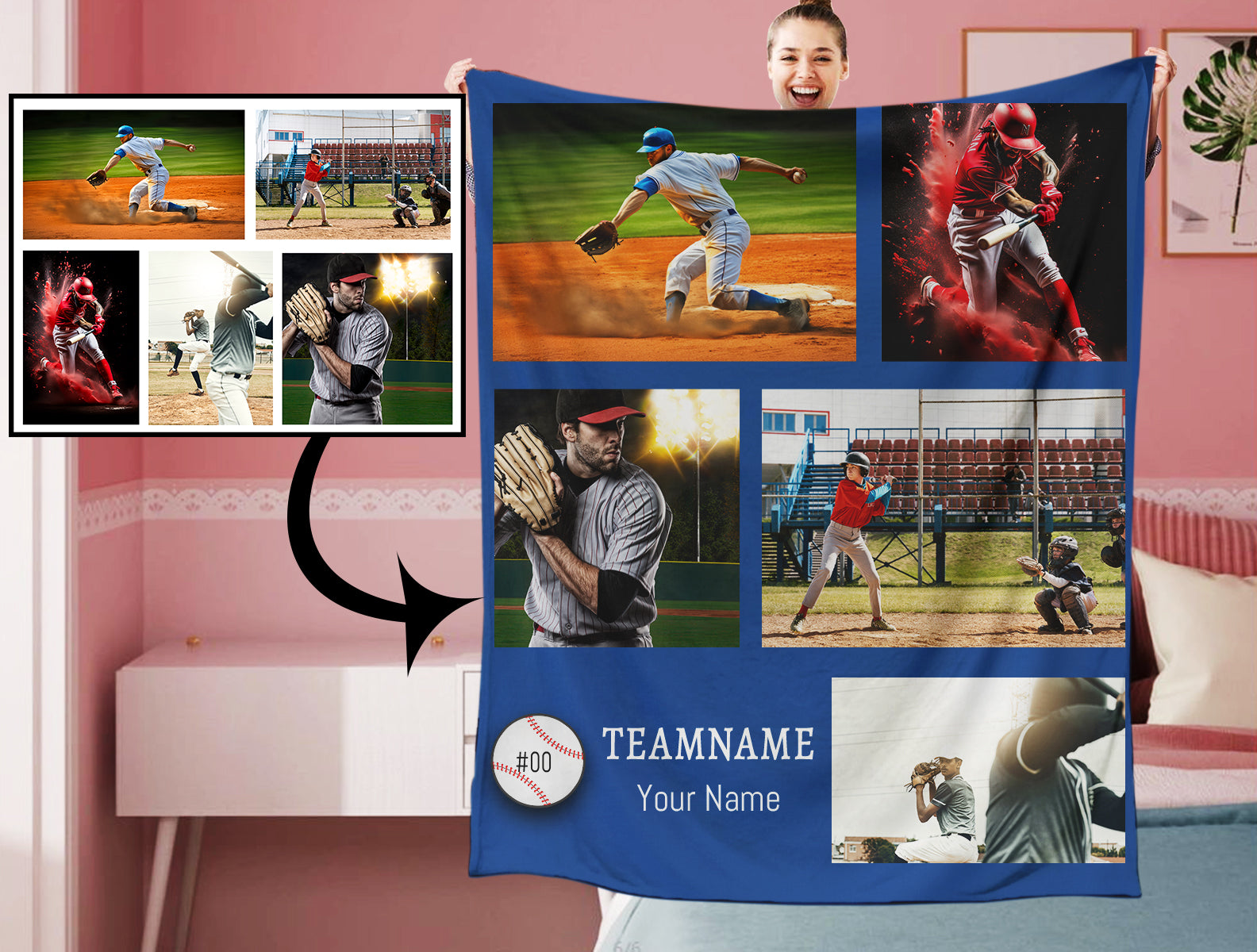 Personalized Baseball 5 Photo Blanket