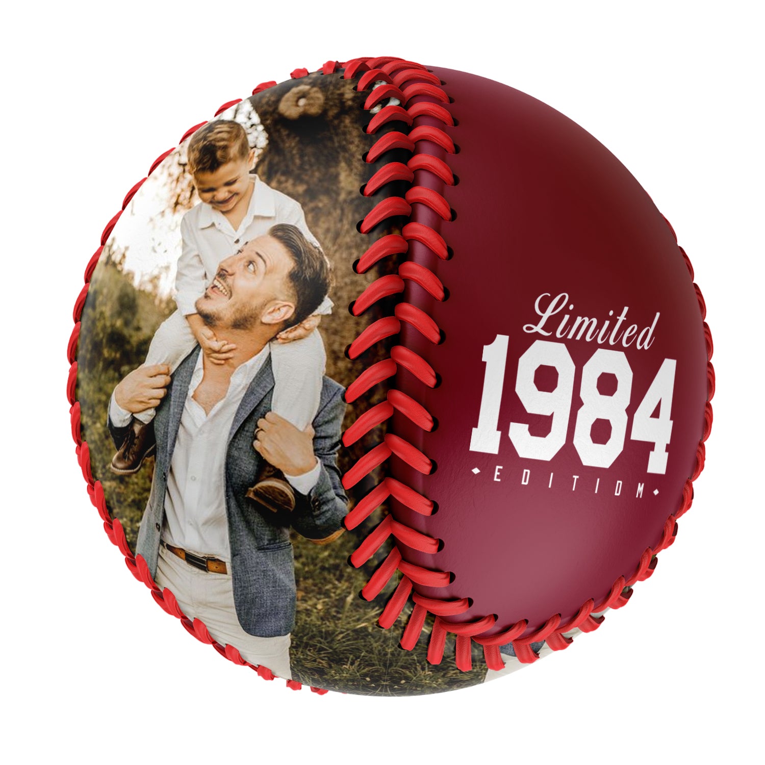 Personalized Dad Name Age Photo Crimson Baseballs