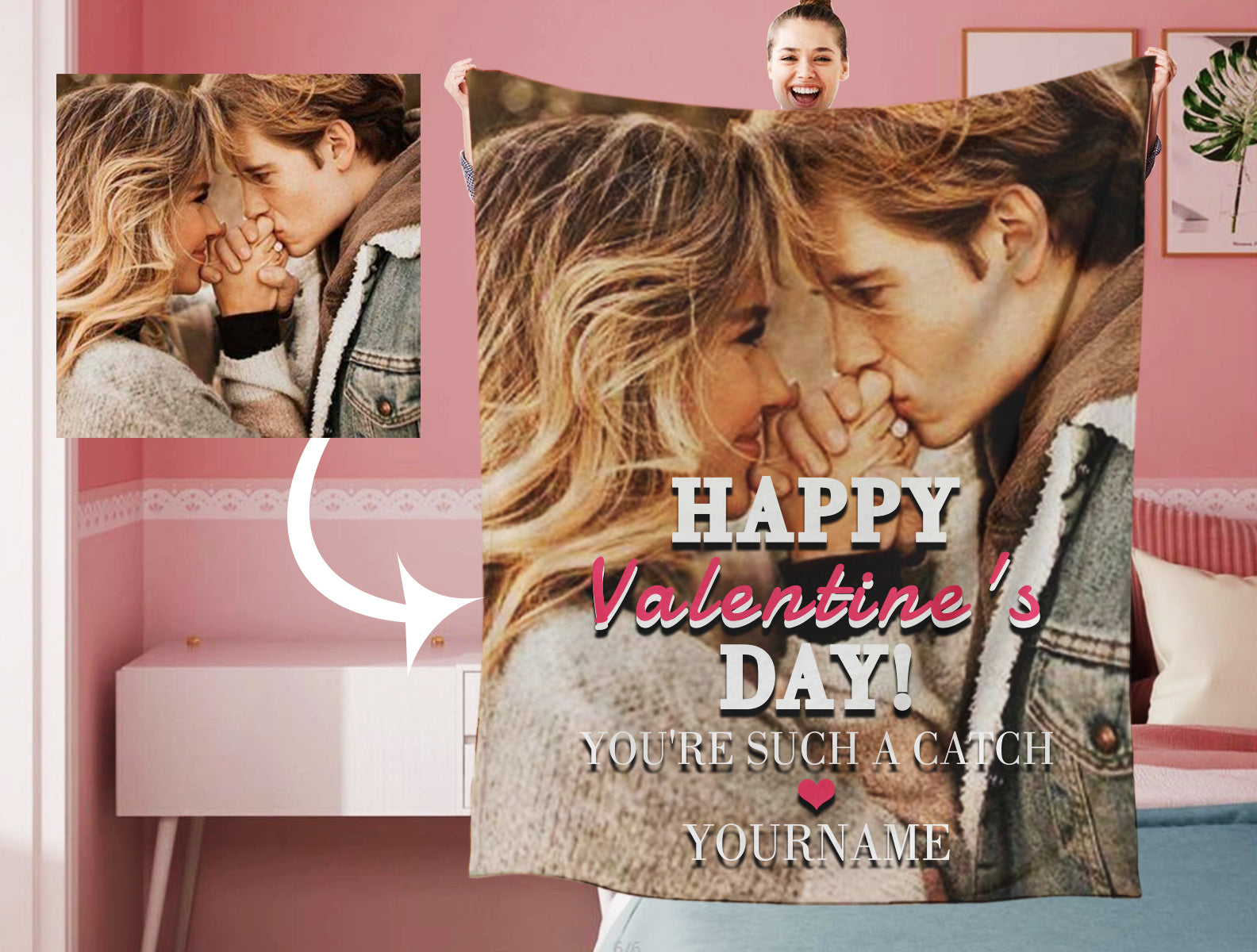 Personalized Happy Valentine's Day Photo Blanket