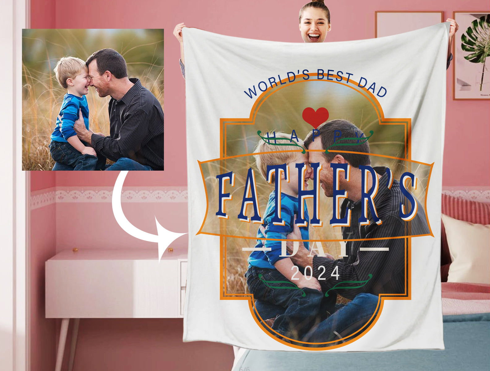 Personalized Happy Father's Day Photo Blanket