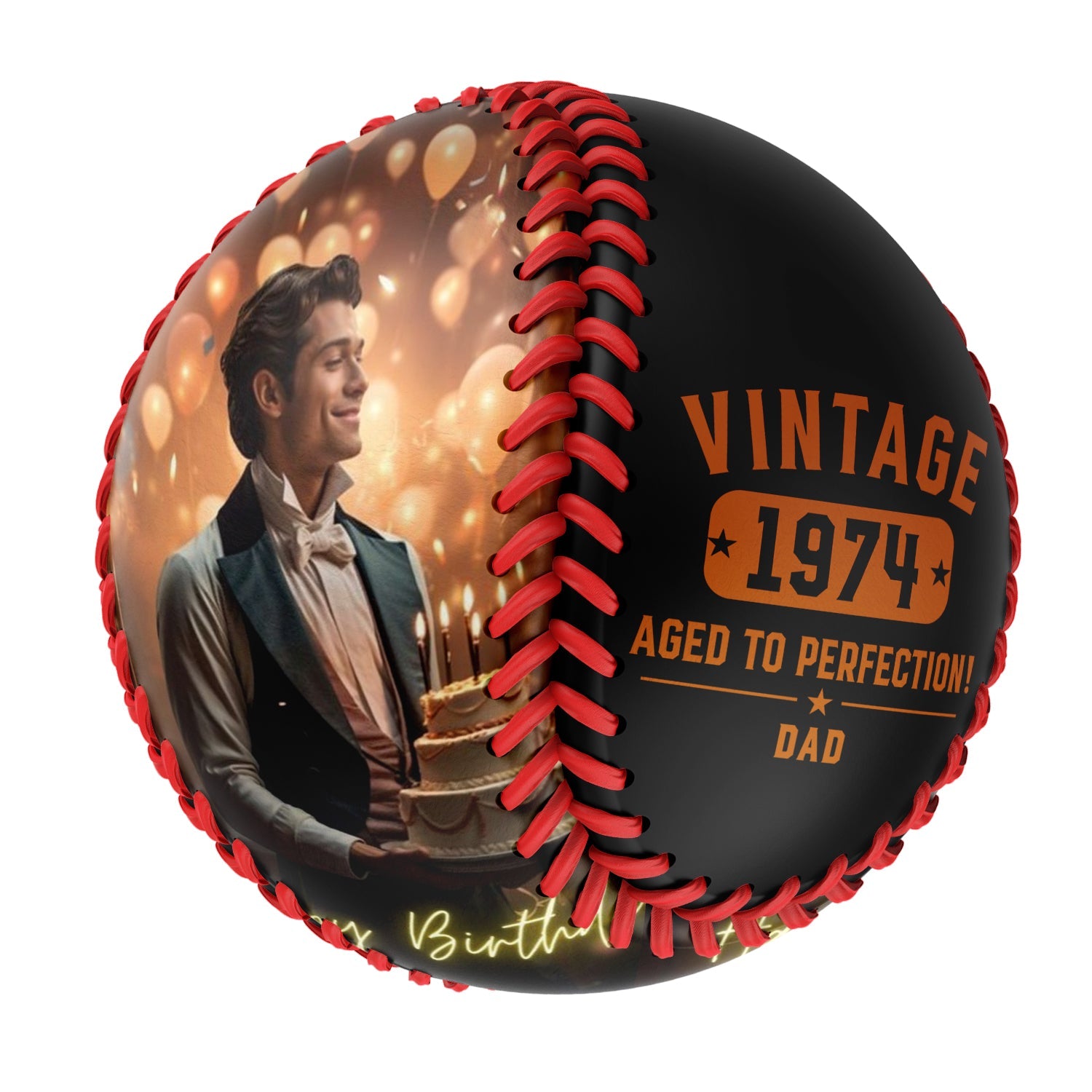 Personalized Dad Grandpa Birthday Name Time Photo Black Baseballs