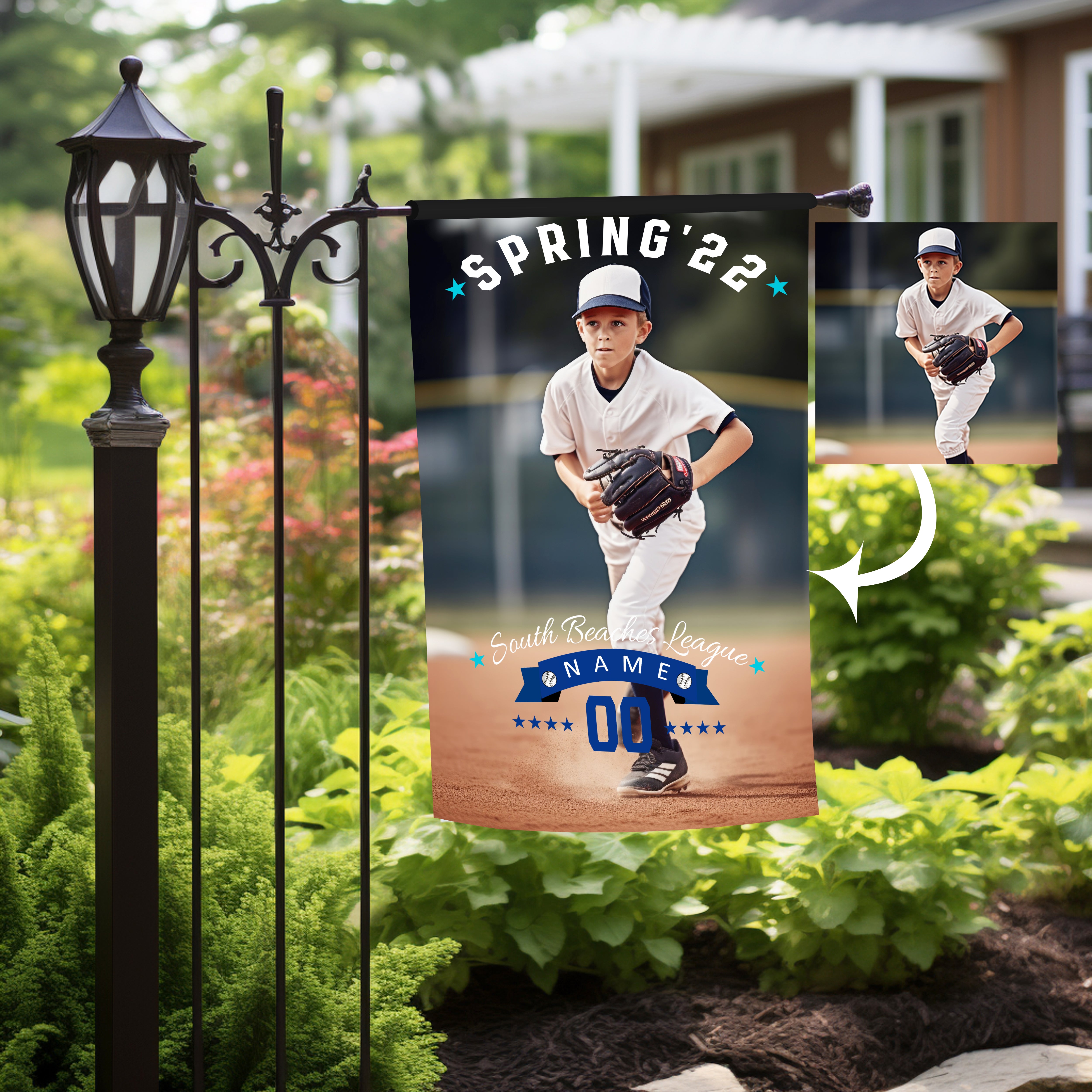 Personalized Baseball Name Photo Garden Flag