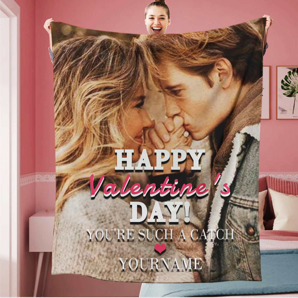 Personalized Happy Valentine's Day Photo Blanket