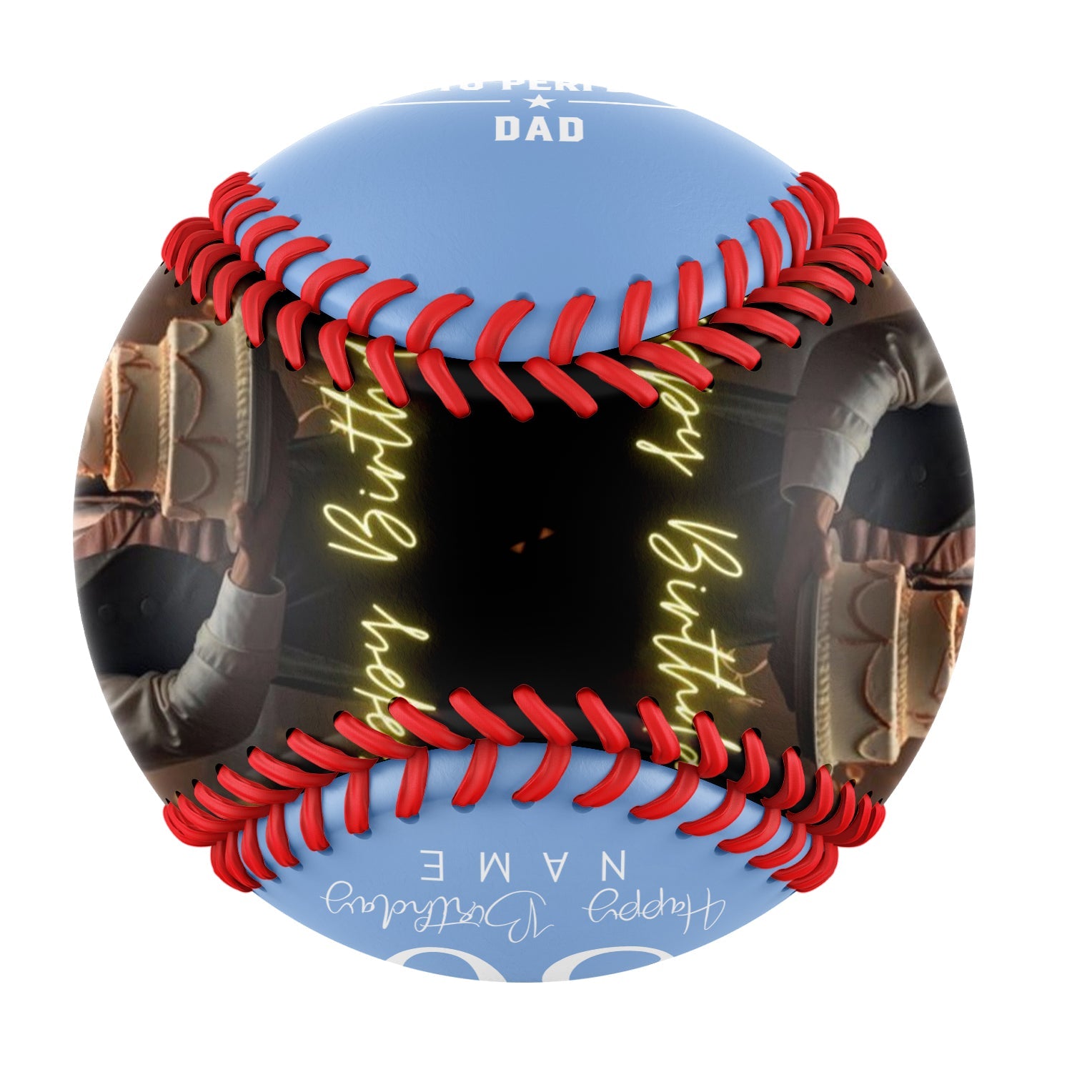 Personalized Dad Grandpa Birthday Name Time Photo Light Blue Baseballs