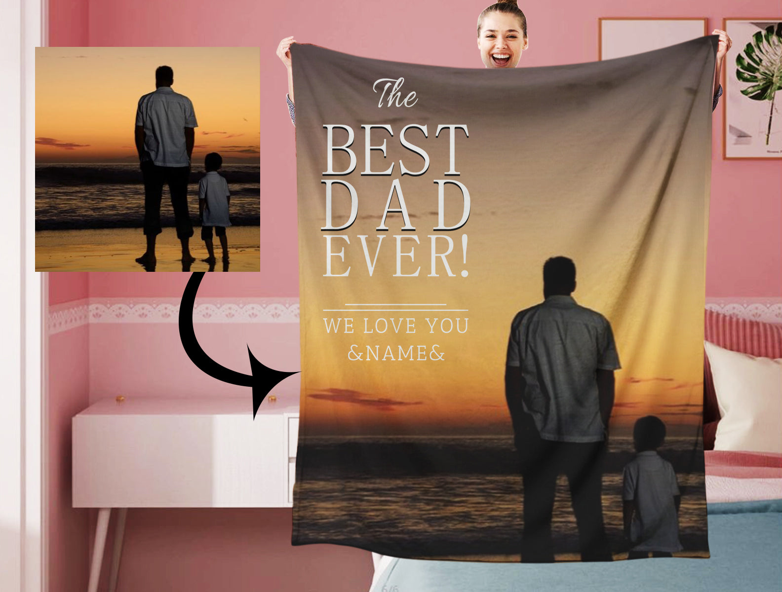 Personalized The Beat Dad Ever Name Photo Blanket