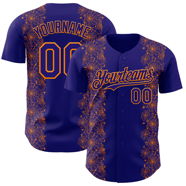Custom Dark Purple Bay Orange 3D Halloween Spider Net Party Costume Ideas Authentic Baseball Jersey