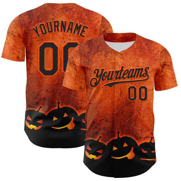 Custom Orange Black 3D Halloween Pumpkin Party Costume Ideas Authentic Baseball Jersey
