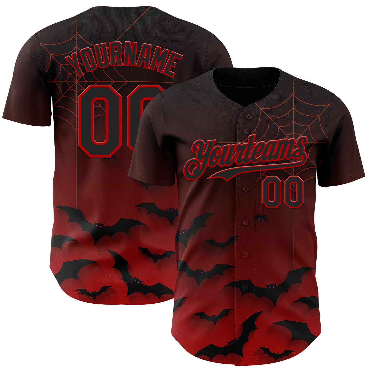Custom Black Red 3D Halloween Spider Net Bats Party Costume Ideas Authentic Baseball Jersey