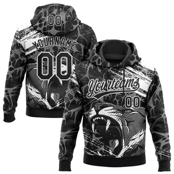 Custom Stitched Black Gray-White 3D Pattern Design Animal Tiger Sports Pullover Sweatshirt Hoodie