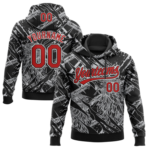 Custom Stitched Black Red Gray-White 3D Pattern Design Animal Eagle Sports Pullover Sweatshirt Hoodie