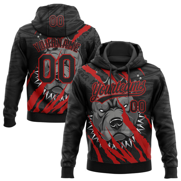 Custom Stitched Black Red Gray-White 3D Pattern Design Animal Pitbull Dog Sports Pullover Sweatshirt Hoodie