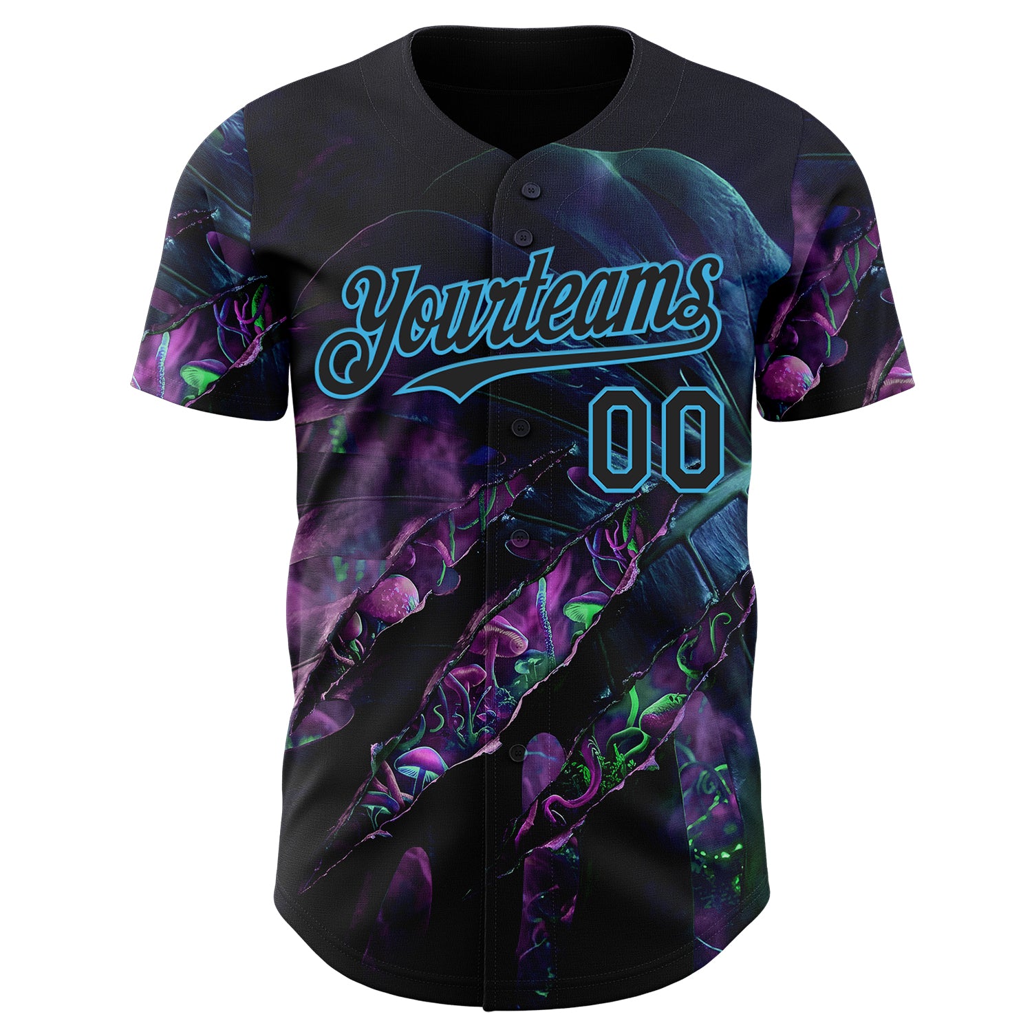 Custom Black-Sky Blue Cyber Tropical Palm Trees Gothic Fantasy Gothic Fantasy Authentic Baseball Jersey