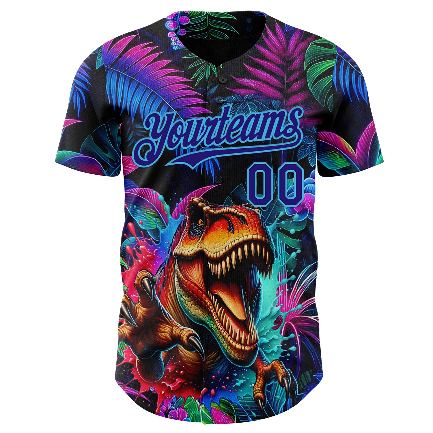 Custom Black Dark Purple-Sky Blue Cyber Tropical Palm Trees Music Festival Gothic Fantasy Authentic Baseball Jersey