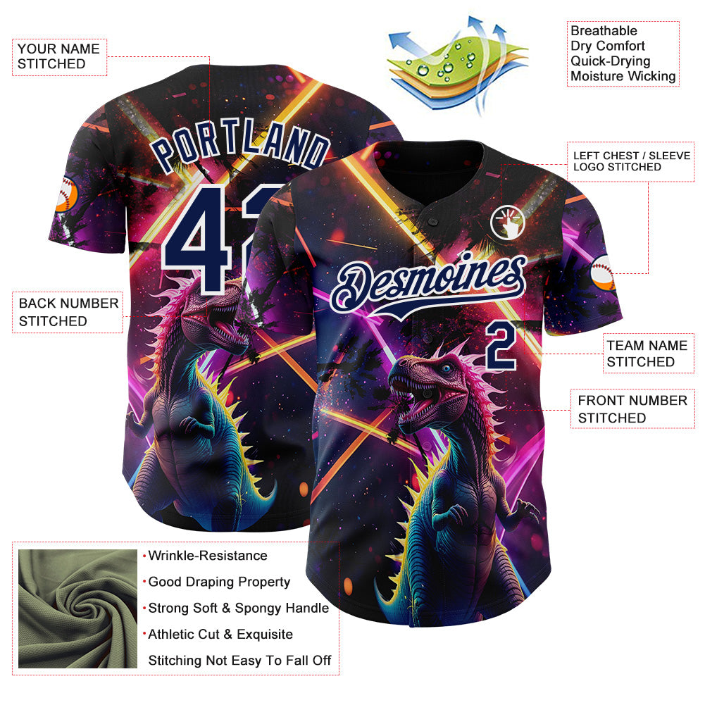 Custom Black Navy Purple-White Cyber Tropical Palm Trees Music Festival Gothic Fantasy Authentic Baseball Jersey