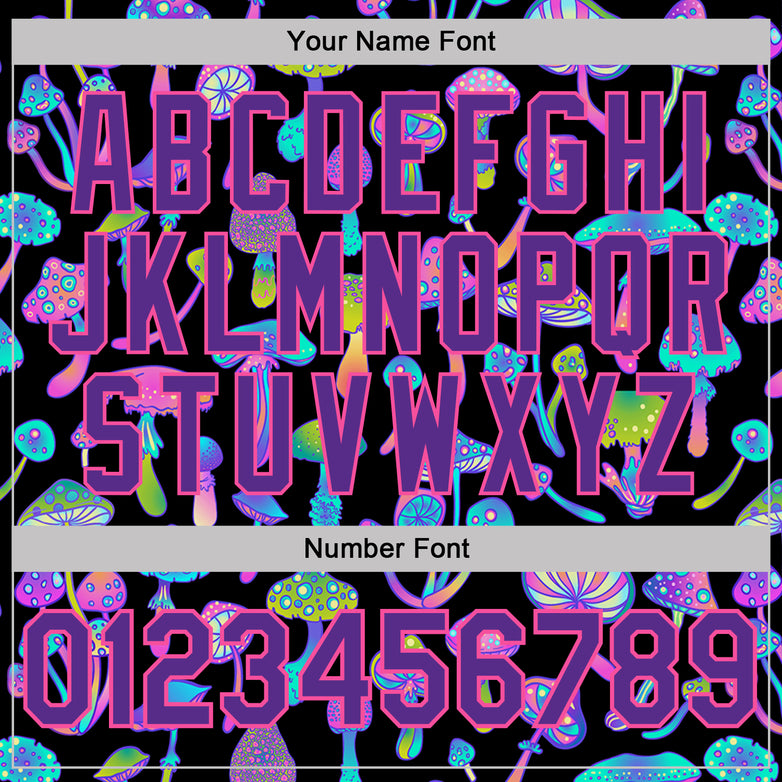 Custom Stitched Black Purple-Pink Magic Mushrooms Psychedelic Hallucination 3D Pattern Pullover Sweatshirt Hoodie