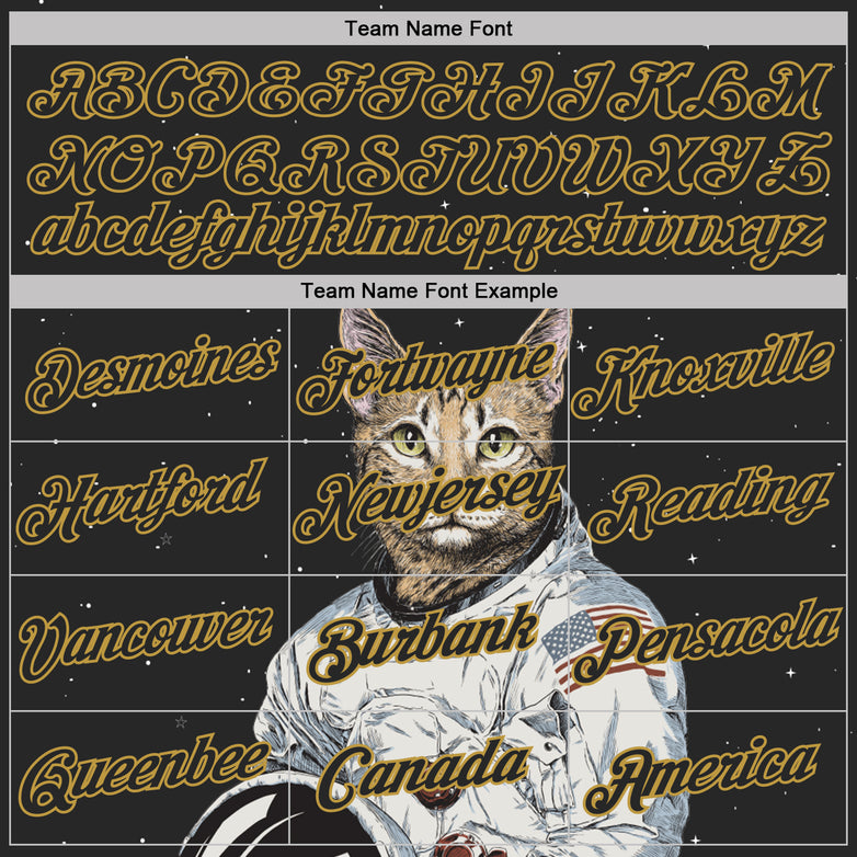 Custom Stitched Black-Old Gold Cat Astronaut Space Galaxy 3D Pattern Pullover Sweatshirt Hoodie