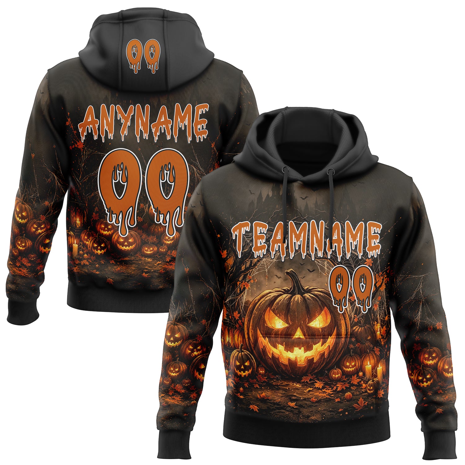 Custom Black Texas Orange-White Spooky Halloween Pumpkin Patch Pullover Sweatshirt Hoodie