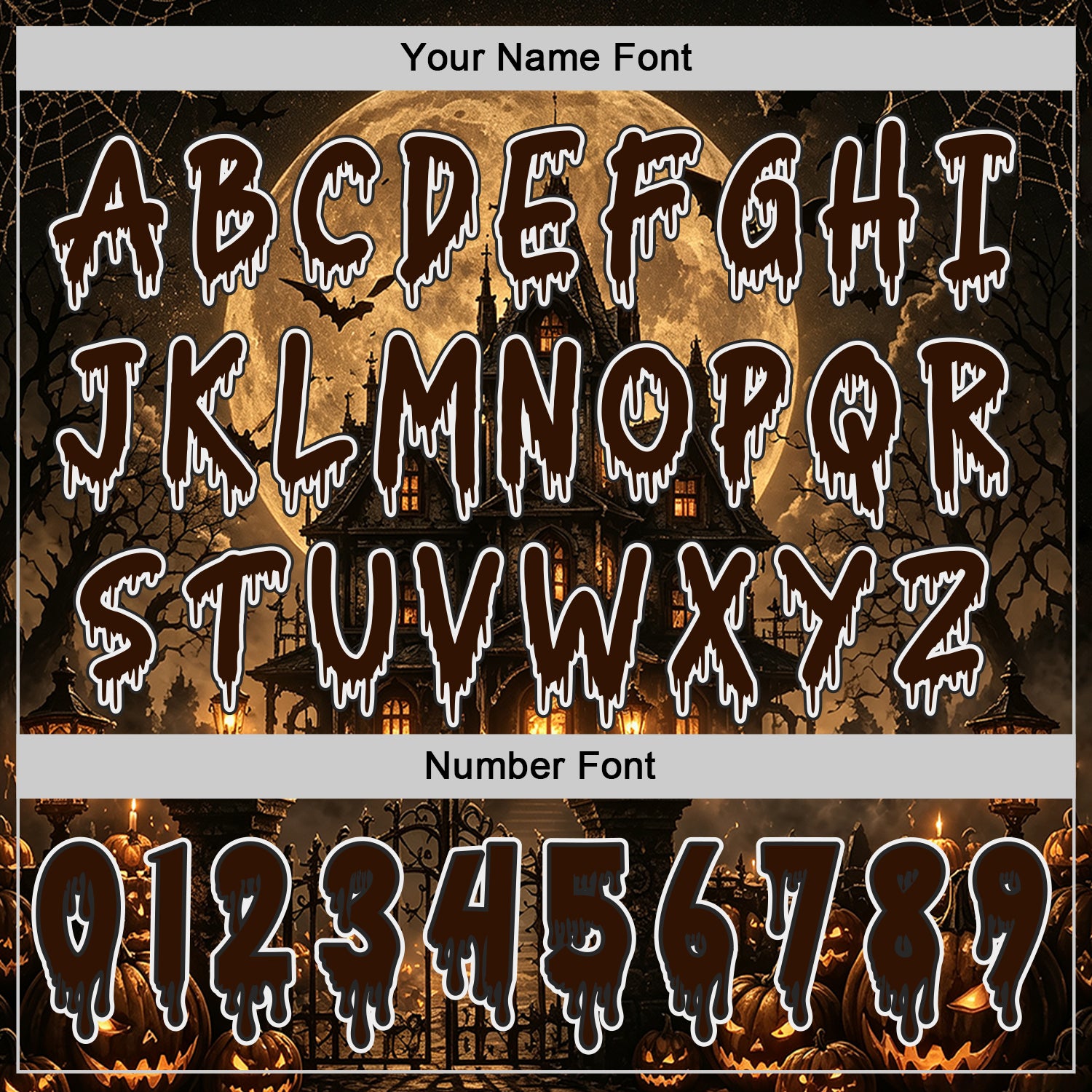 Custom Black Brown-White Spooky Halloween Haunted House Bats Pullover Sweatshirt Hoodie