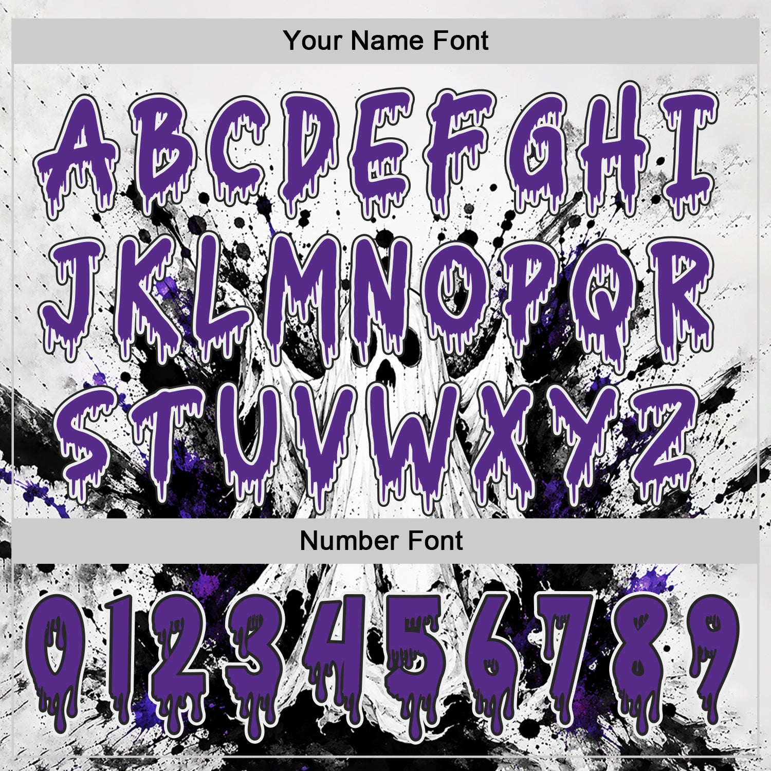 Custom Black Purple-White Spooky Halloween Ghost Splatter Pullover Sweatshirt Hoodie