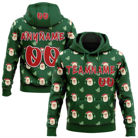 Custom  Green Red White-Black Christmas Santa Claus & Tree Pullover Sweatshirt Hoodie