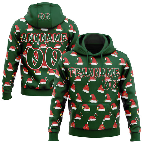 Custom  Green White-Red Christmas Santa Claus Hats Pullover Sweatshirt Hoodie